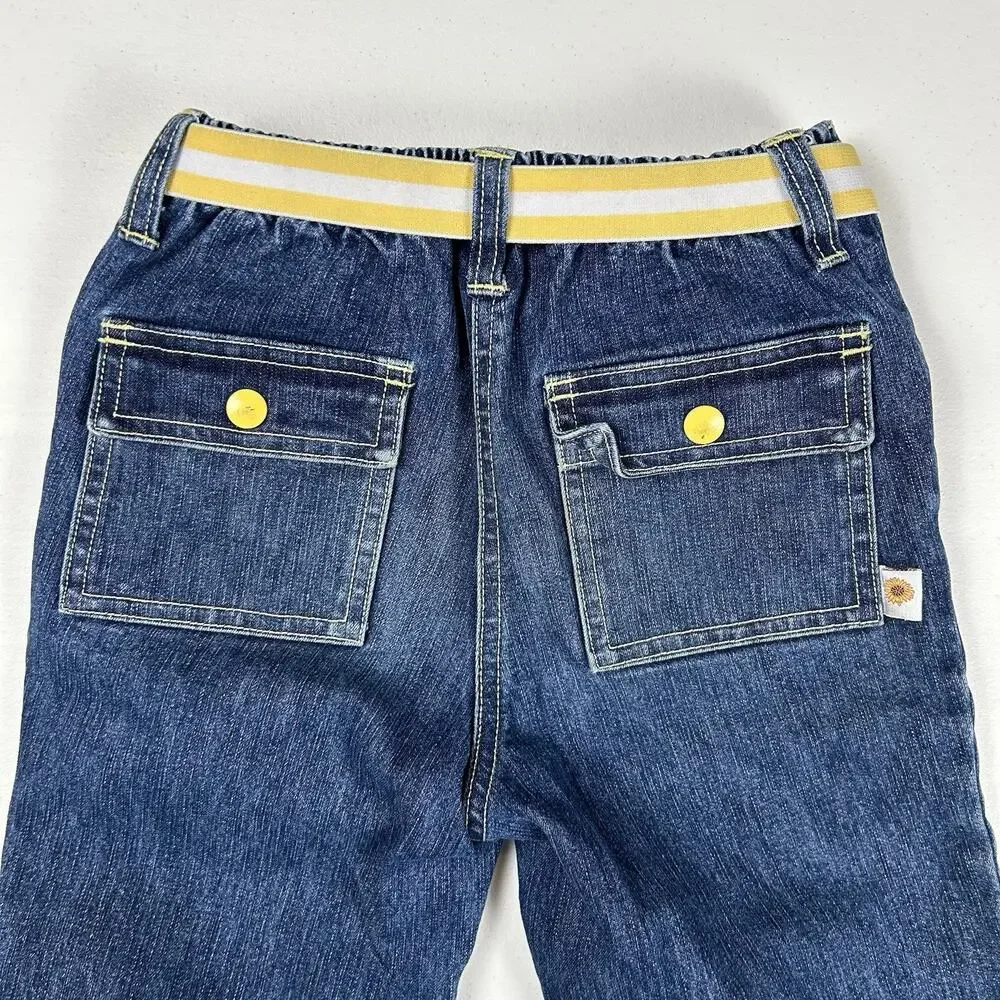 Gymboree Y2K Girls 7 Flare Jeans Belted Sunflower Embroidered Retro Denim